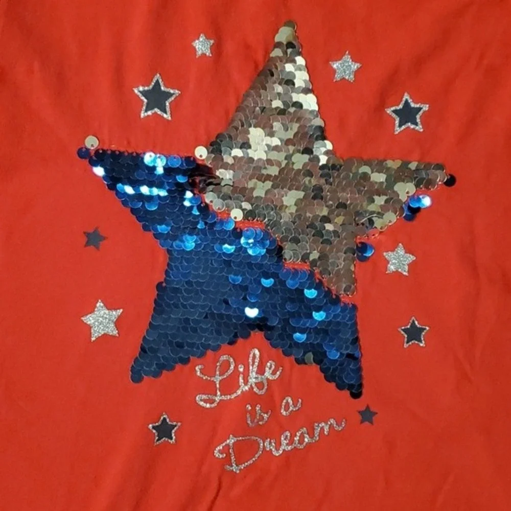 Wonder Nation Girls LIFE IS A DREAM Sequin‎ Flip Star Short Sleeve Shirt 6-6X